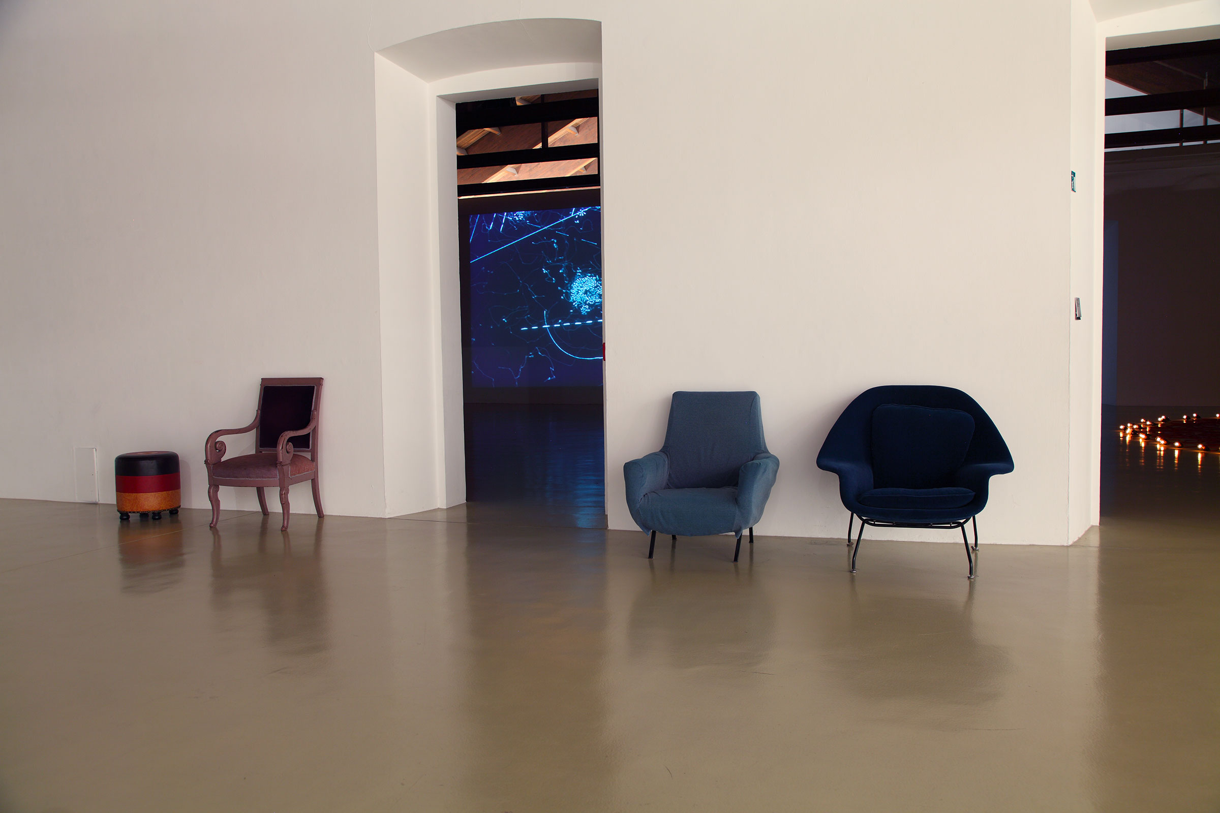 Marzia Migliora, Viaggio intorno alla mia camera, 2012, William Kentridge, Day for Night, 2003, Mona Hatoum, Undercurrent (red), 2008